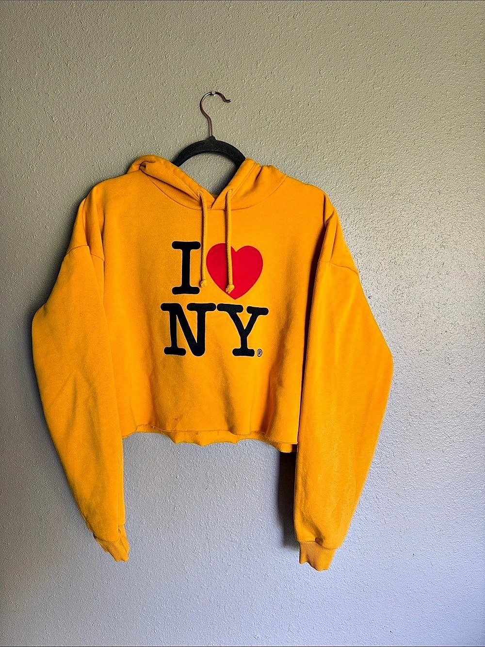 I Love NY Officially Licensed I Love NY Crop Top Hoodie Crop Top Hoodie Yellow &